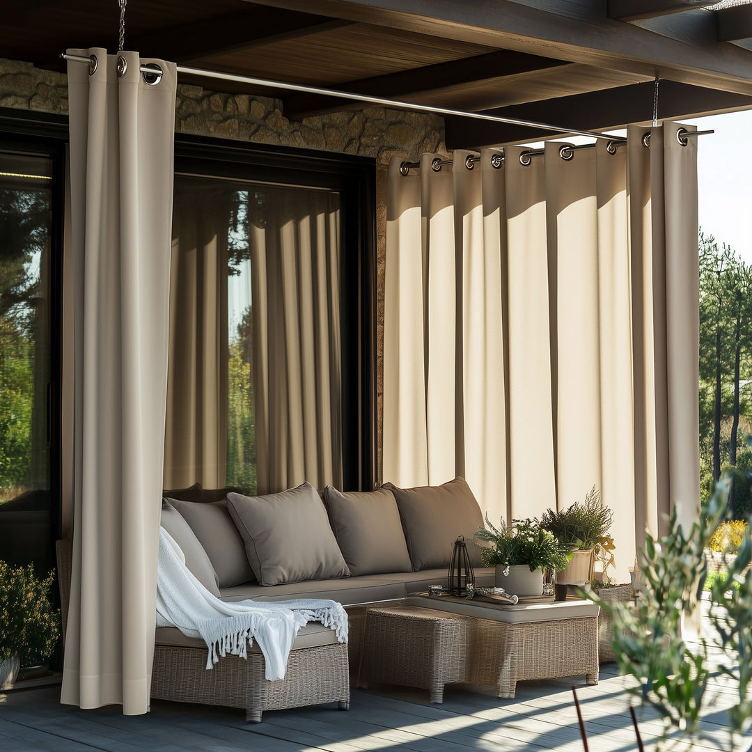 Outdoor patio with curtains