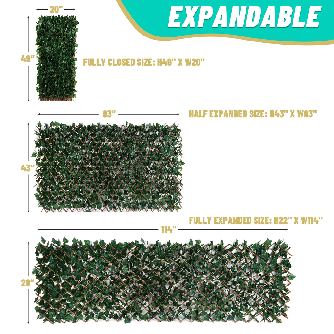 Expandable Faux Artificial Ivy Trellis Privacy Fence Screen - Single / Double Sided Leaves