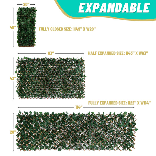 Expandable Faux Artificial Ivy Trellis Privacy Fence Screen - Single / Double Sided Leaves