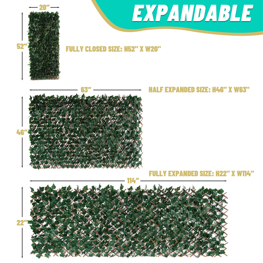 Expandable Faux Artificial Ivy Trellis Privacy Fence Screen - Single / Double Sided Leaves