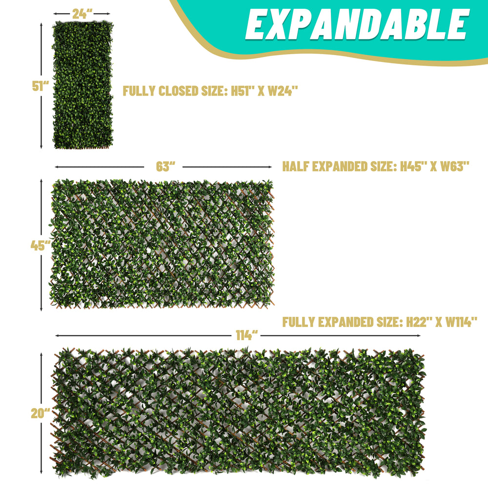 Royal Shade Laurel Expandable Hedge Faux Leaf, Boxwood Retractable Artificial Ivy Trellis Fence Screen - Commercial Grade for Privacy Wall Screen