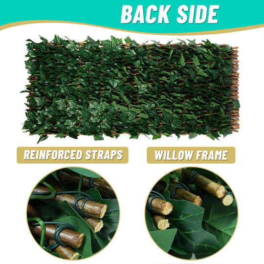 Expandable Faux Artificial Ivy Trellis Privacy Fence Screen - Single / Double Sided Leaves