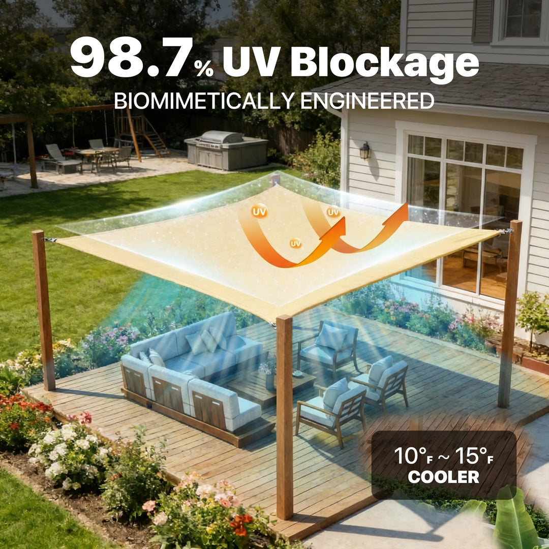 Outdoor patio sunshade providing 98.7% UV blocking丨Royal Shade