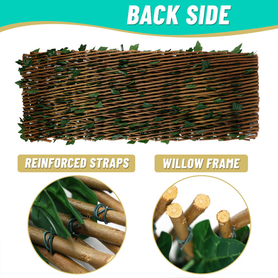 Expandable Faux Artificial Ivy Trellis Privacy Fence Screen - Single / Double Sided Leaves