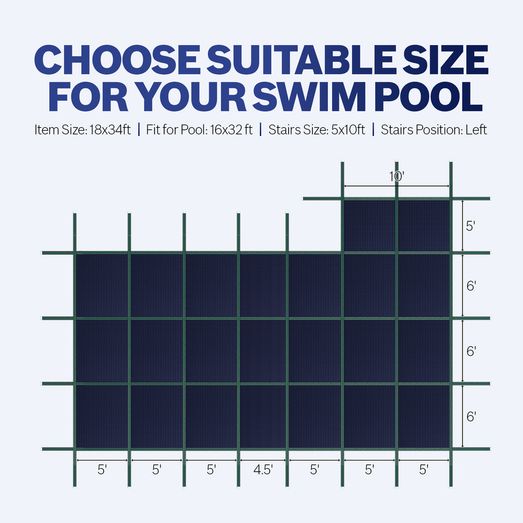 20 x 40 ft Solid Heavy-Duty Pool Safety Cover with 5 x 10 ft steps - Royal Shade USA