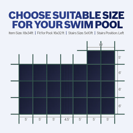 20 x 40 ft Solid Heavy-Duty Pool Safety Cover with 5 x 10 ft steps - Royal Shade USA