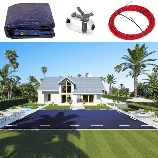 Rectangular Navy Blue In Ground Winter Pool Cover