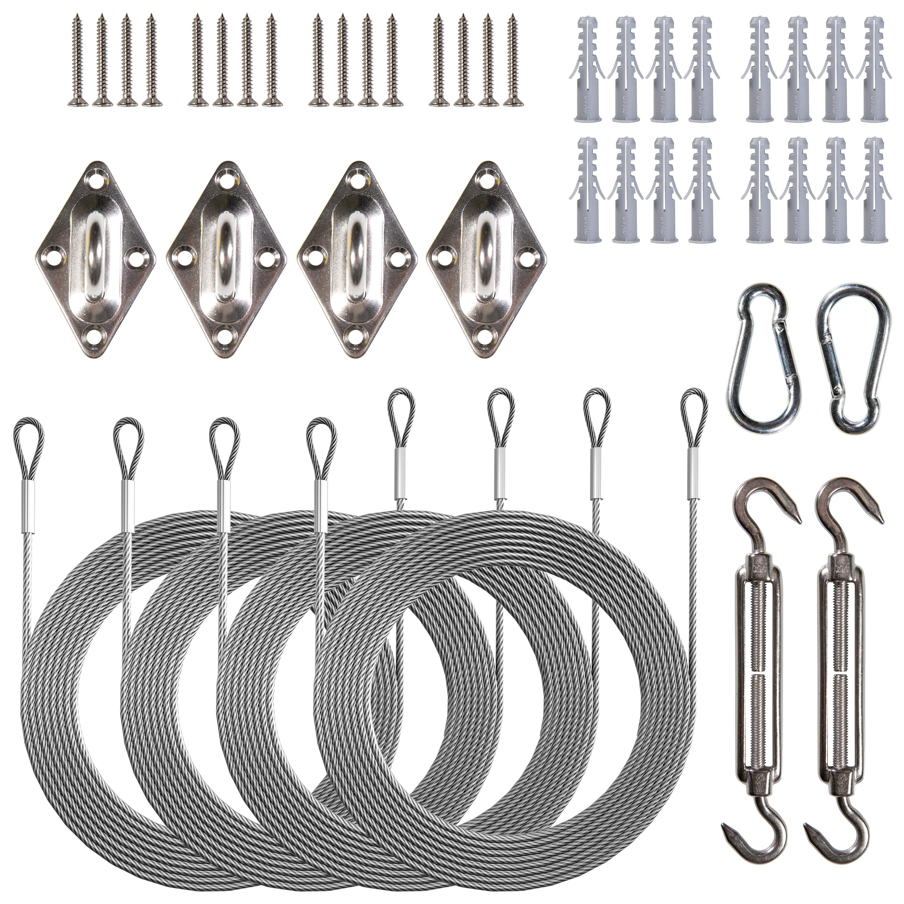Sun Shade Sail Stainless Steel Hardware Installation Kit w/ Cable Wire Rope